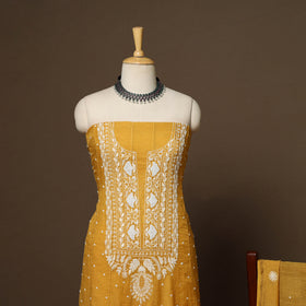 Yellow - 2pc mul chanderi semi stitched tissue zari hand