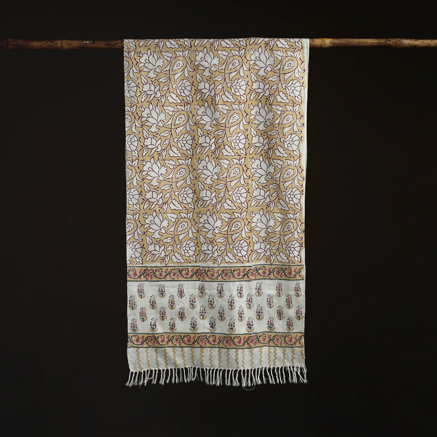 Sanganeri Hand Block Print Pure Merino Wool Handwoven Stole 01