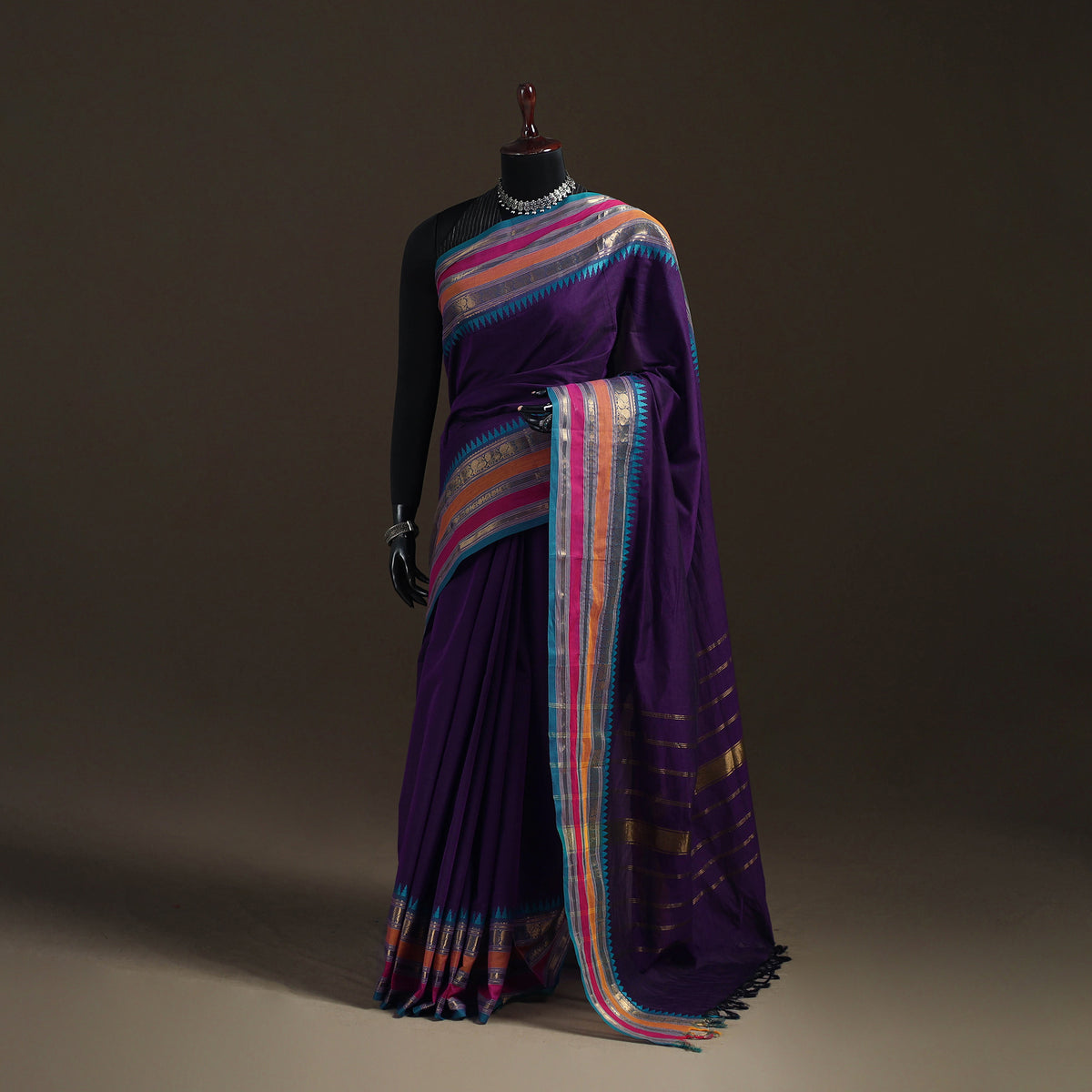 Purple - Chettinad Woven Cotton Saree with Border 10