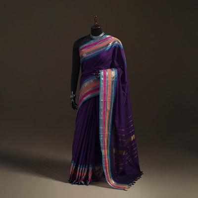 Purple - Chettinad Woven Cotton Saree with Border 10