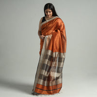 Orange - Traditional Maheshwari Silk Cotton Handloom Saree with Thread Border 65