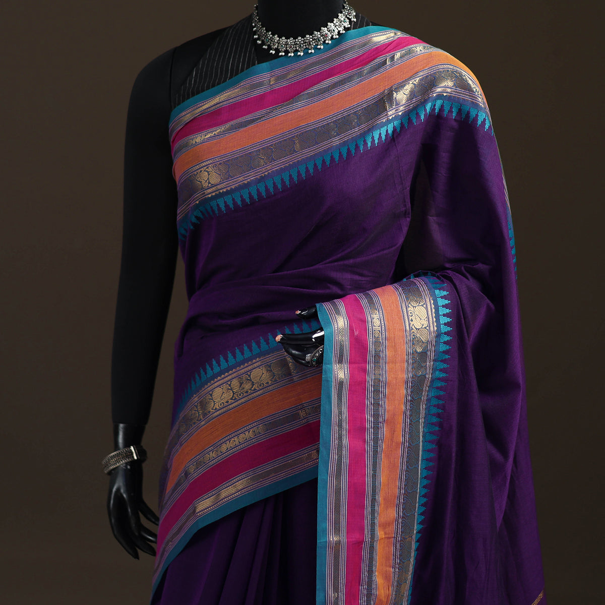 Purple - Chettinad Woven Cotton Saree with Border 10