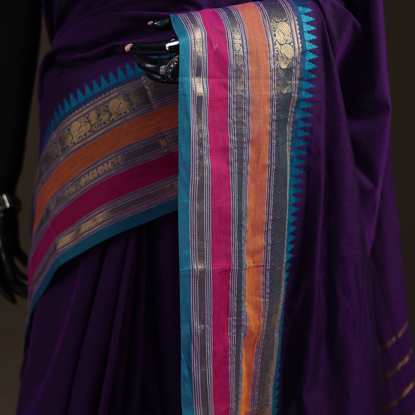 Purple - Chettinad Woven Cotton Saree with Border 10