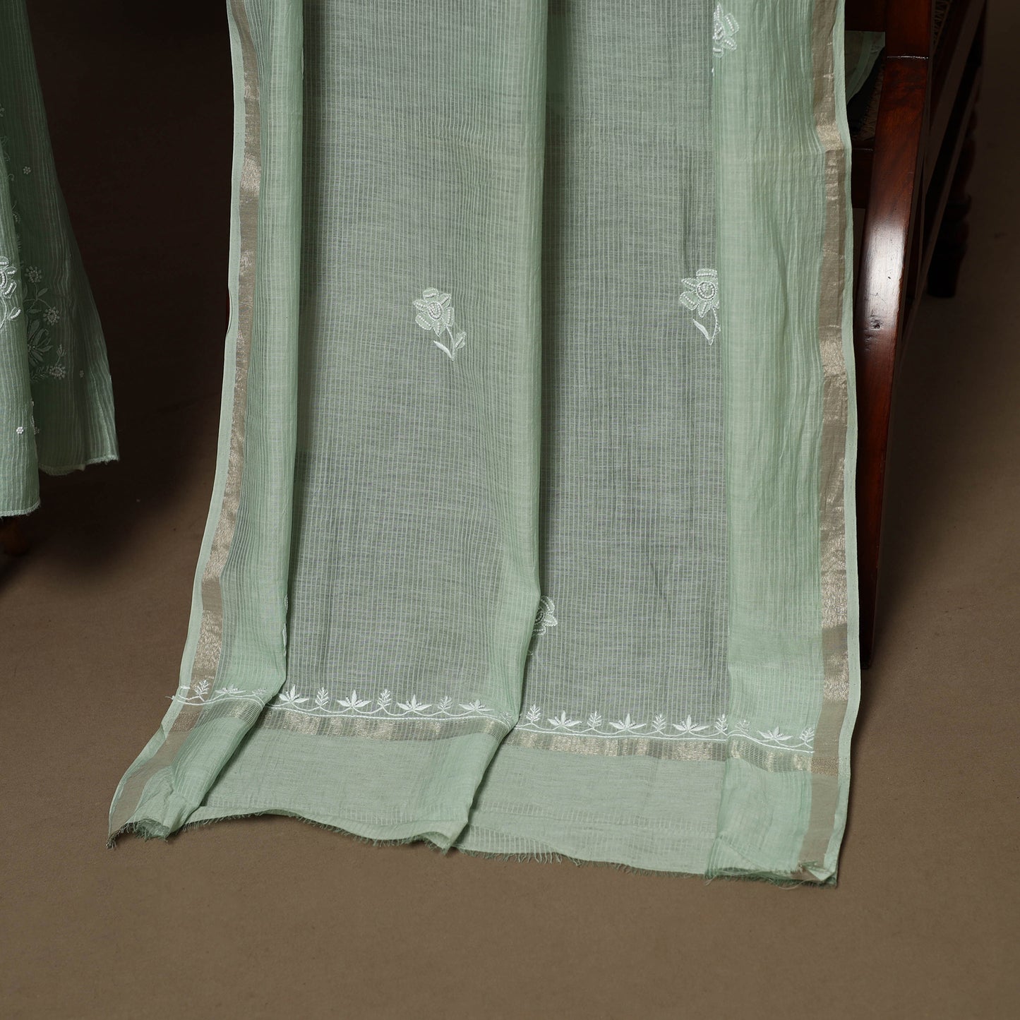 Green - 2pc mul chanderi semi stitched hand beads work