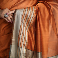 Orange - Traditional Maheshwari Silk Cotton Handloom Saree with Thread Border 65