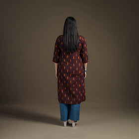 Hand Embroidered Pochampally Ikat Cotton Kurta with Palazzo & Dupatta Suit Set for Women 02