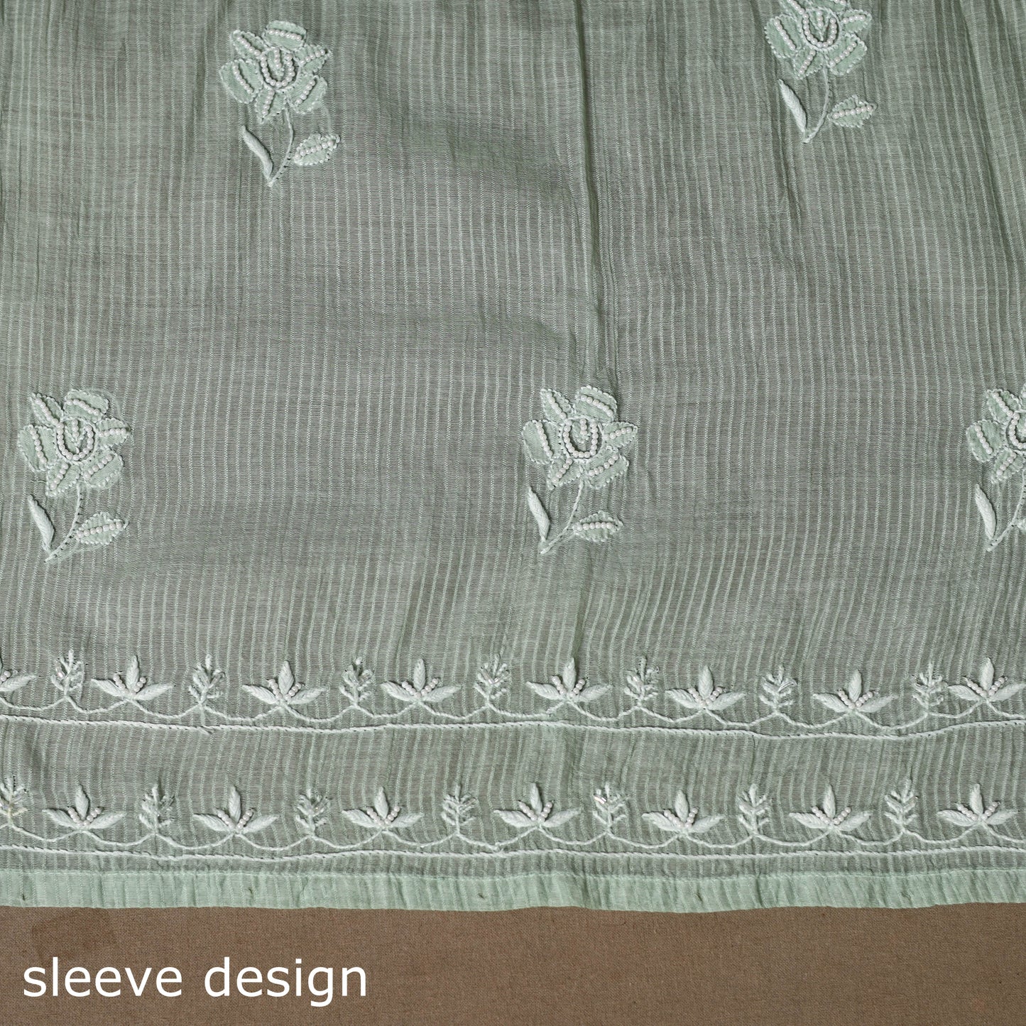 Green - 2pc mul chanderi semi stitched hand beads work