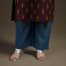 Hand Embroidered Pochampally Ikat Cotton Kurta with Palazzo & Dupatta Suit Set for Women 02
