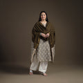 Hand Embroidered Pochampally Ikat Cotton Kurta with Palazzo & Dupatta Suit Set for Women 05