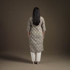 Hand Embroidered Pochampally Ikat Cotton Kurta with Palazzo & Dupatta Suit Set for Women 05