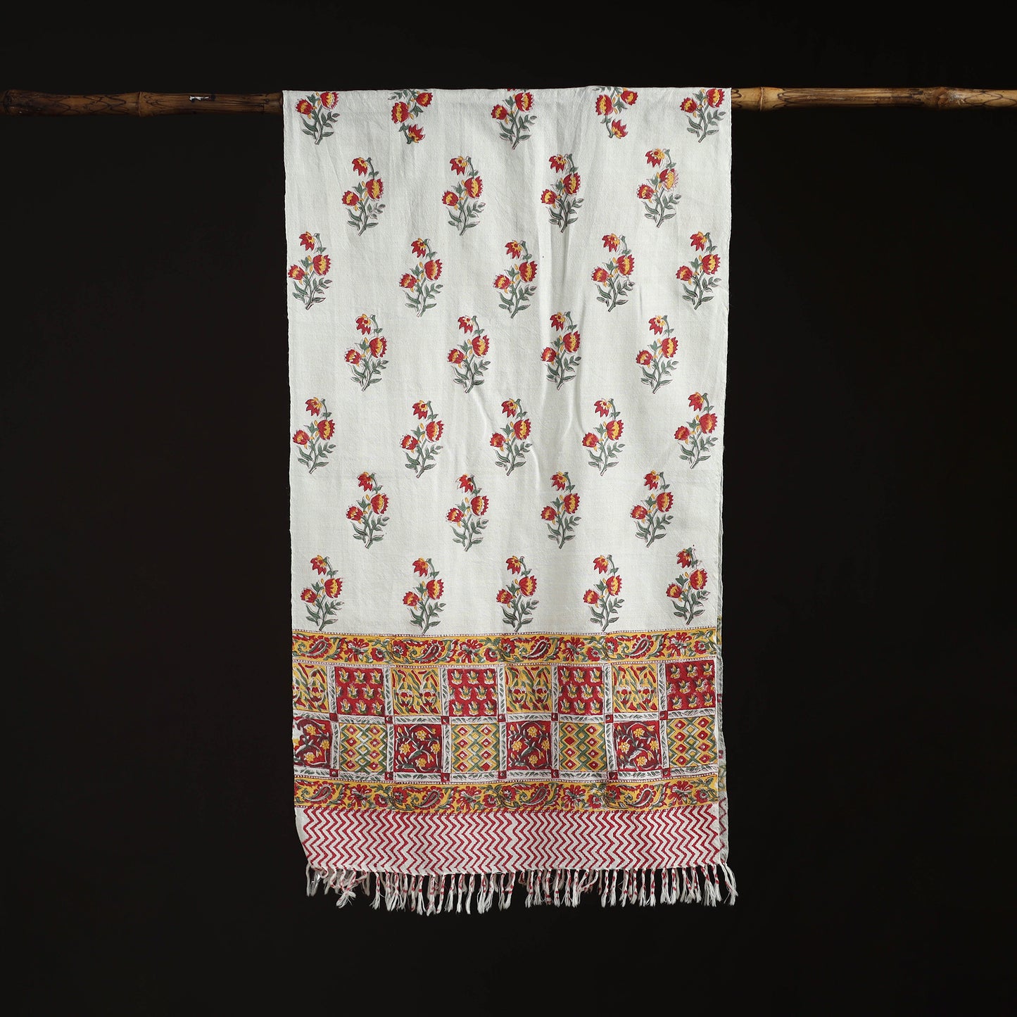 Sanganeri Hand Block Print Pure Merino Wool Handwoven Stole 14