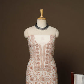 Beige - 2pc mul chanderi unstitched hand beads work heavy