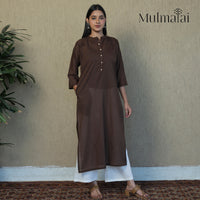 Dark Brown - Mulmalai Cotton Plain Dyed Straight Kurta