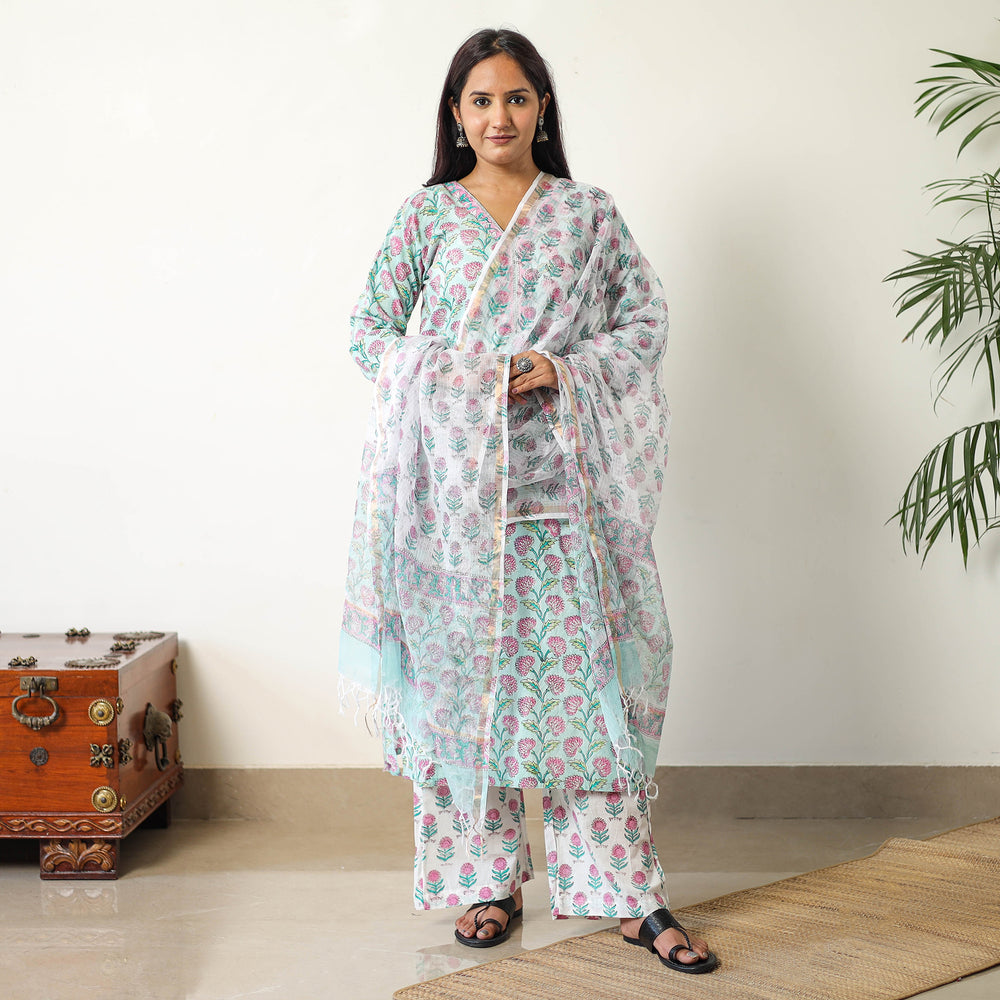 Sanganeri Kurta with Palazzo & Dupatta Set