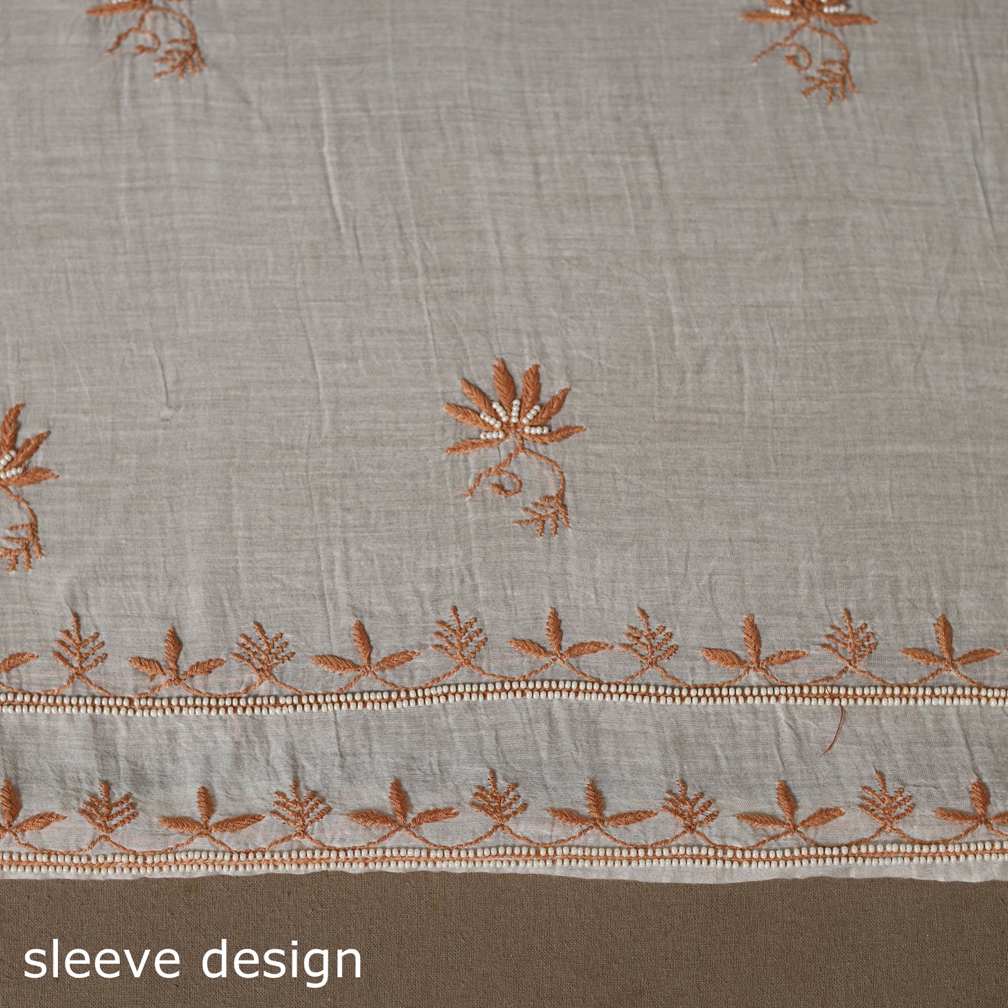 Beige - 2pc mul chanderi unstitched hand beads work heavy