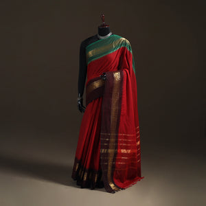 Red - Chettinad Woven Cotton Saree with Border 13