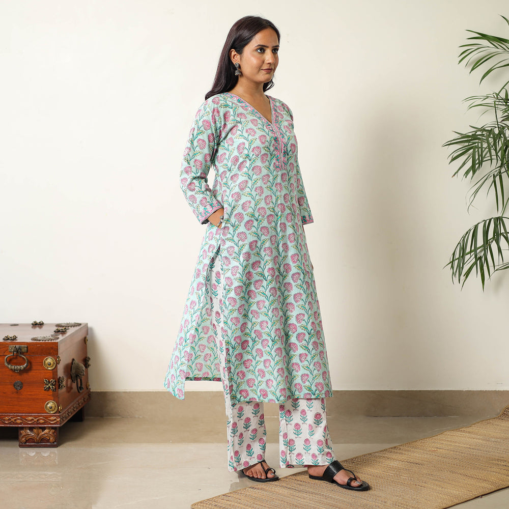 Sanganeri Kurta with Palazzo & Dupatta Set