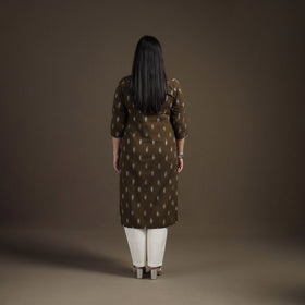 Hand Embroidered Pochampally Ikat Cotton Kurta with Palazzo & Dupatta Suit Set for Women 06