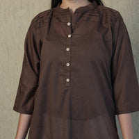 Dark Brown - Mulmalai Cotton Plain Dyed Straight Kurta