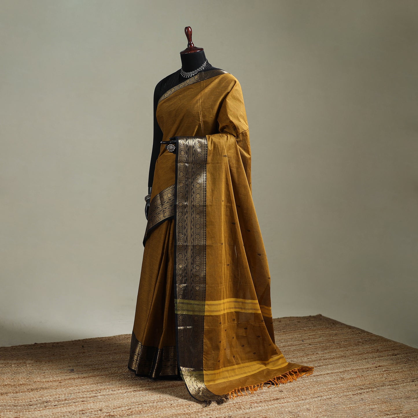 Yellow - Kanchipuram Buti Cotton Saree with Border 49