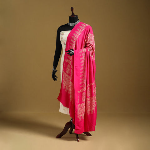 Pink - kutch printed rayon dupatta 23 - handcrafted
