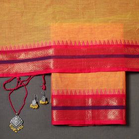 Orange 2pc Kandangi Chettinad Dress Material with Jewellery Set