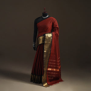 Maroon - Chettinad Woven Cotton Saree with Border 16