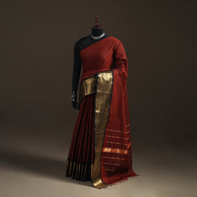 Maroon - Chettinad Woven Cotton Saree with Border 16
