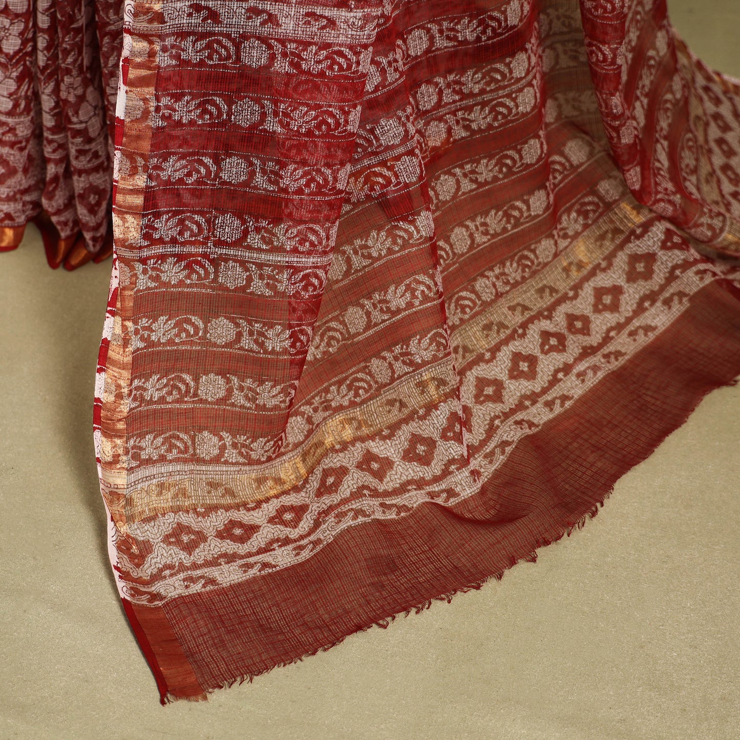 Red - kota doria cotton sanganeri saree 07 - handcrafted