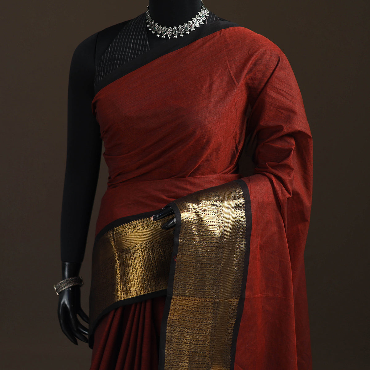 Maroon - Chettinad Woven Cotton Saree with Border 16