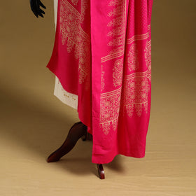 Pink - kutch printed rayon dupatta 23 - handcrafted
