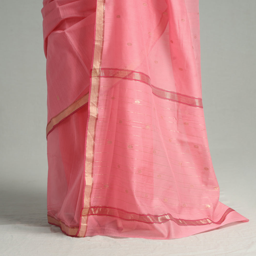 Pink - Traditional Chanderi Silk Cotton Handloom Zari Buti Saree 67