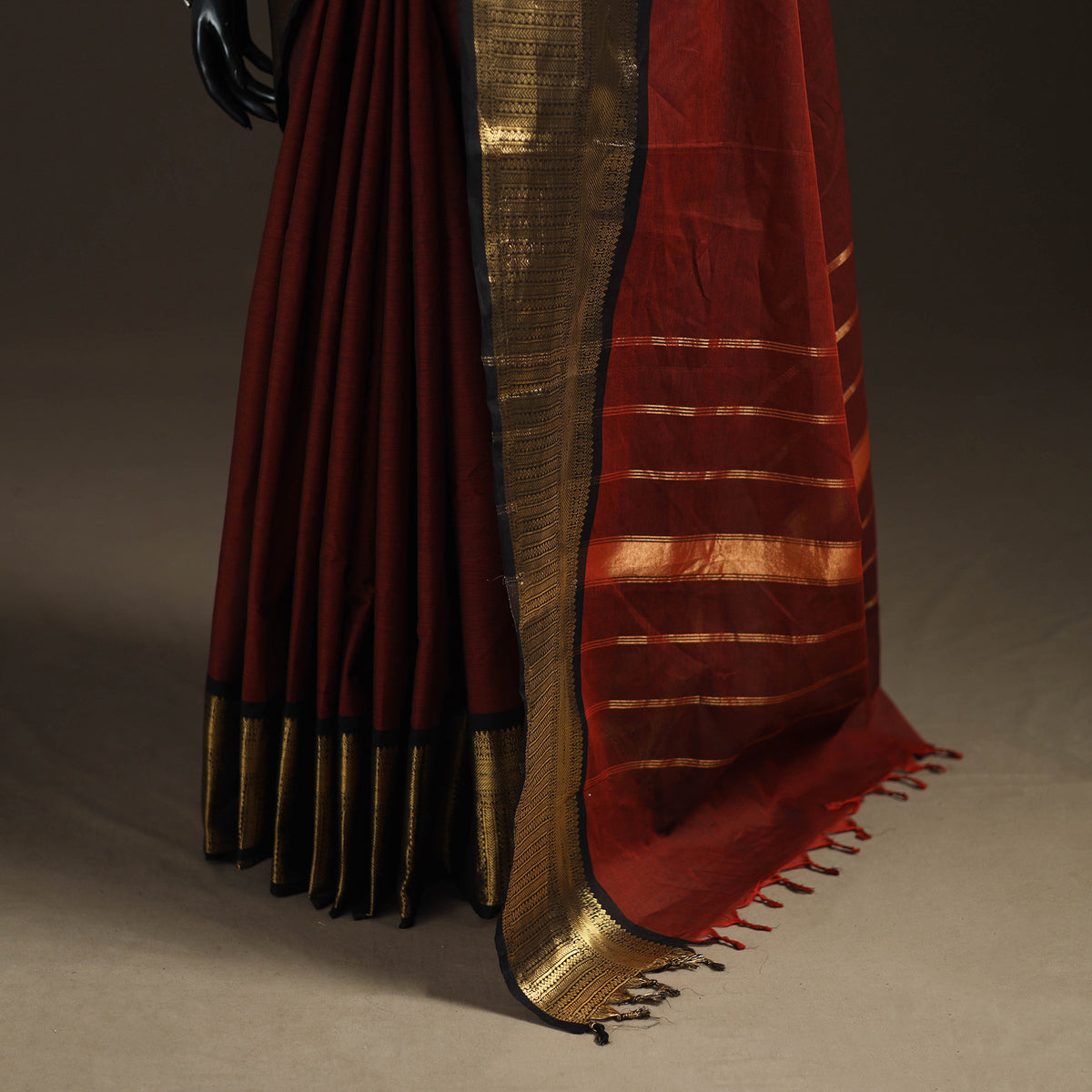 Maroon - Chettinad Woven Cotton Saree with Border 16