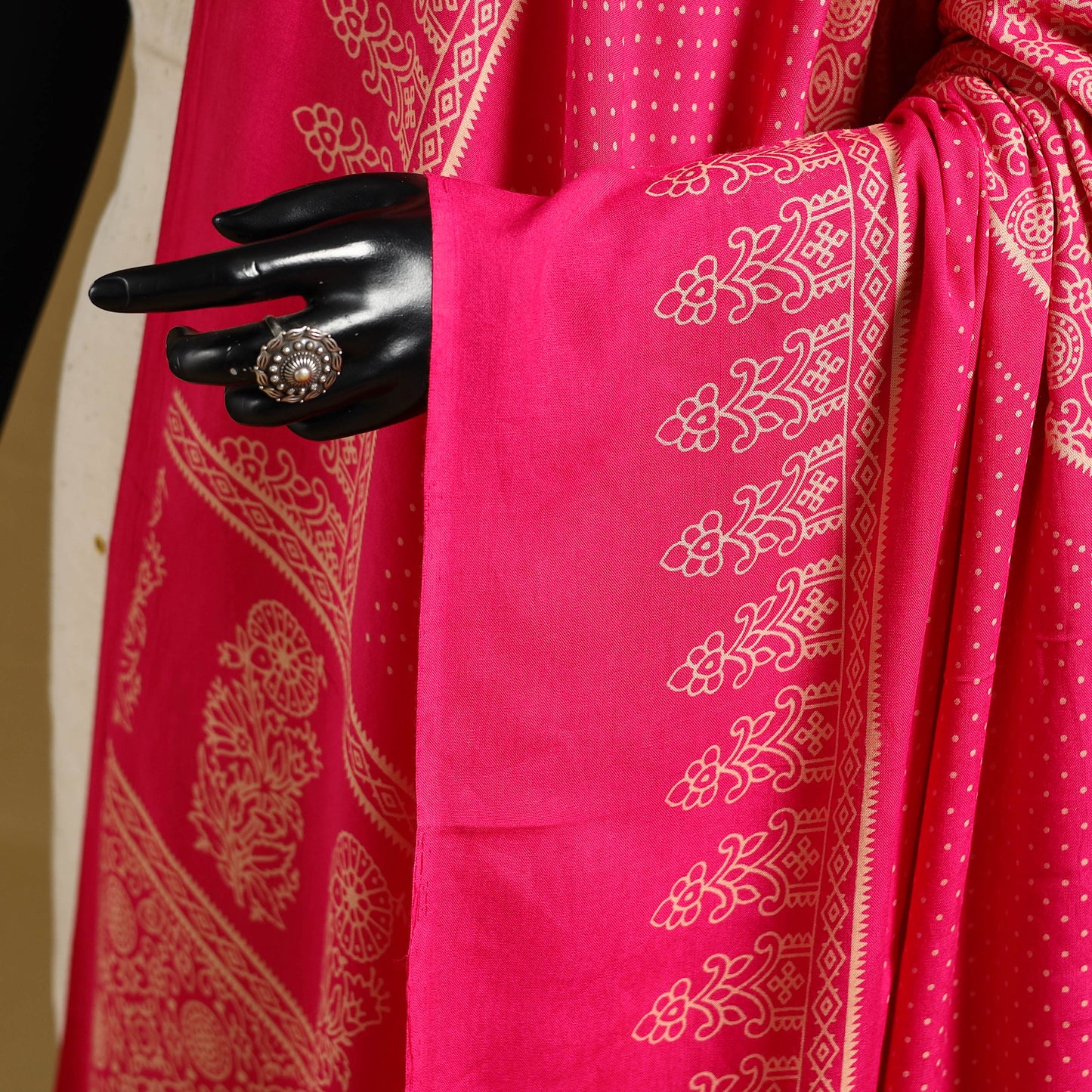 Pink - kutch printed rayon dupatta 23 - handcrafted