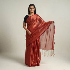 Maroon Bengal Fine Tissue Zari Saree Online at iTokri.com