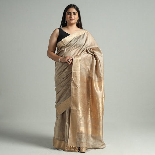 Brown - Traditional Maheshwari Silk Handloom Zari Work Saree 68