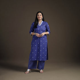 Jacquard Woven Cotton Straight Kurta with Palazzo & Dupatta Suit Set for Women 12
