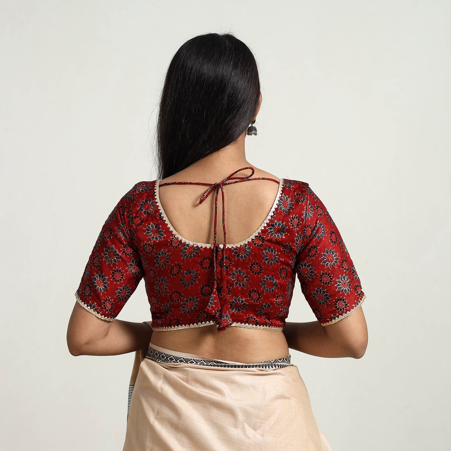 Red - Modal Silk Block Print Stitched Ajrakh Blouse 14