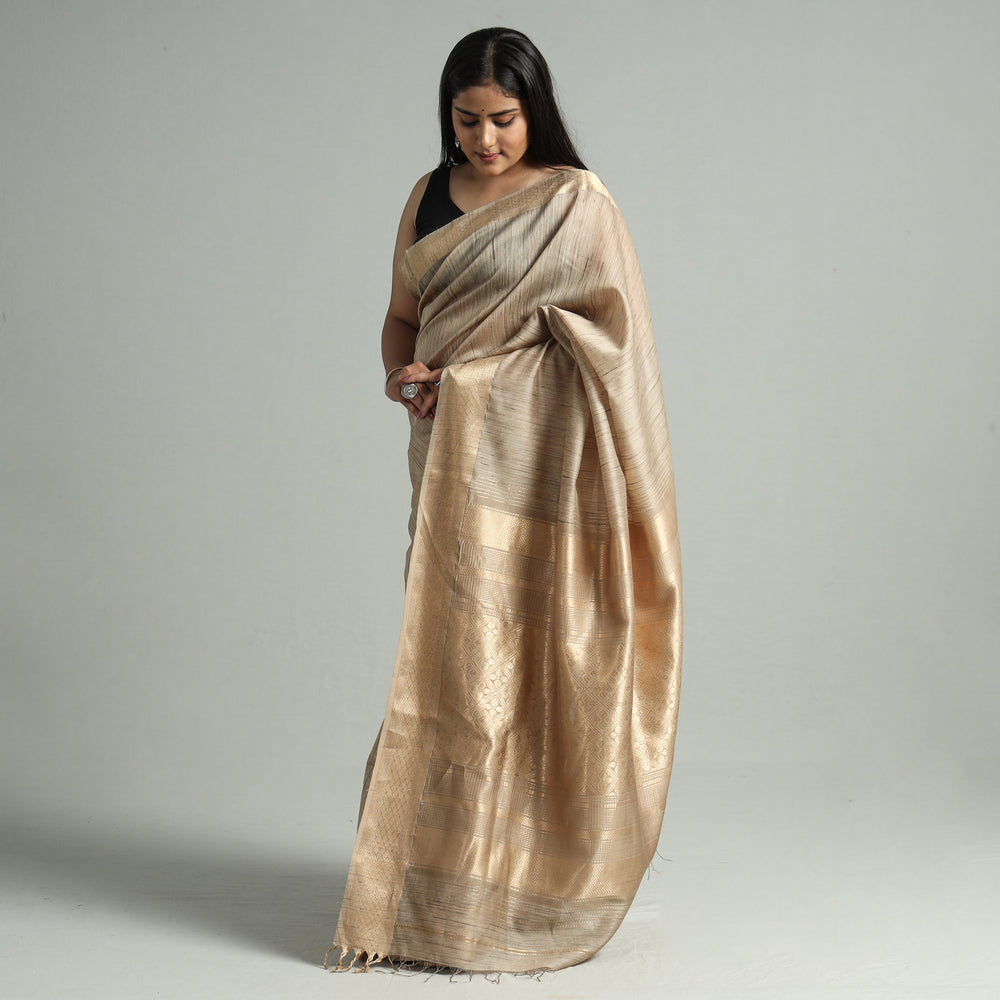 Brown - Traditional Maheshwari Silk Handloom Zari Work Saree 68