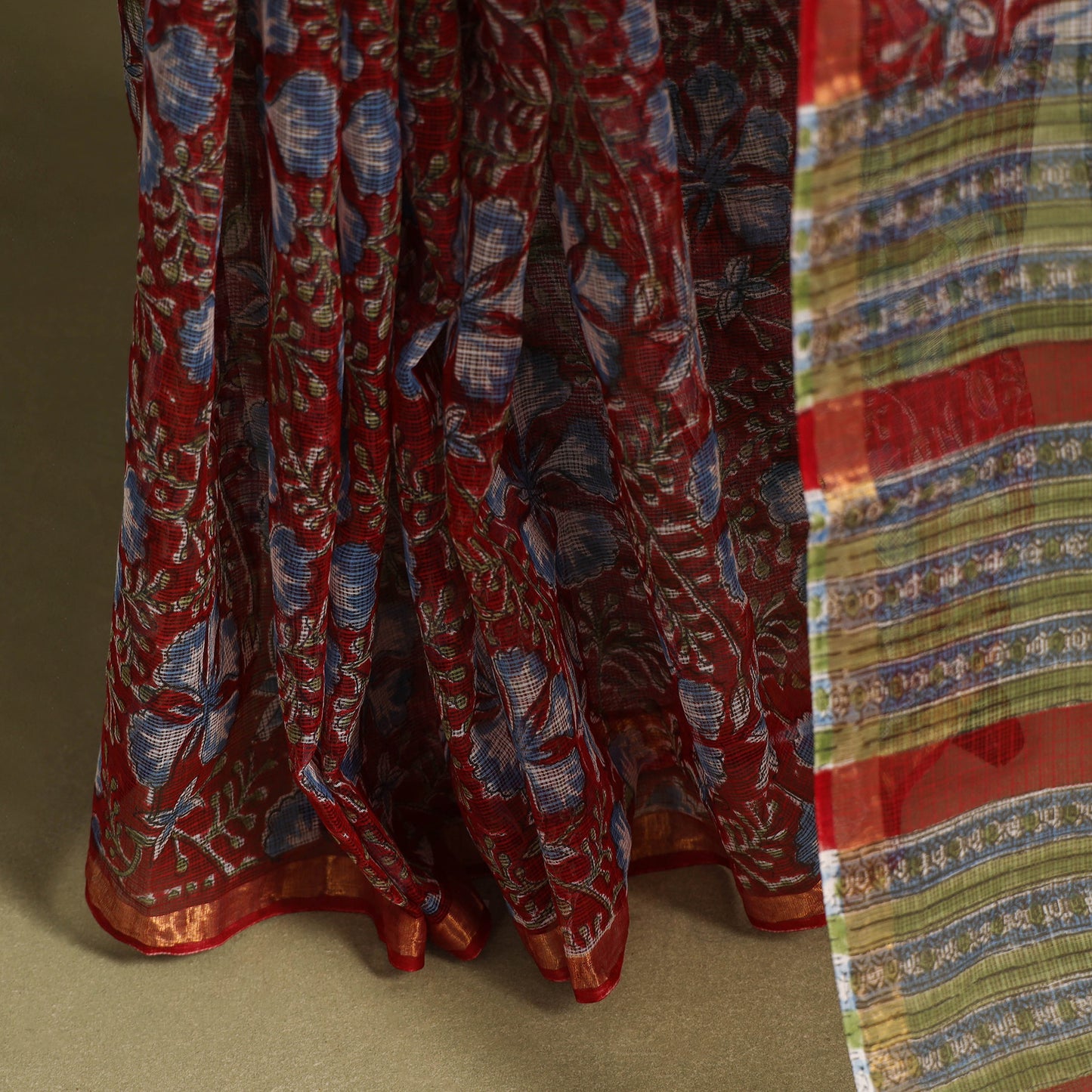 Red - kota doria cotton sanganeri saree 08 - handcrafted