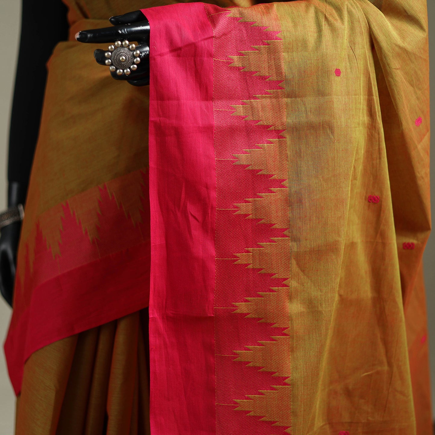 Yellow - Kanchipuram Buti Cotton Saree with Border 50