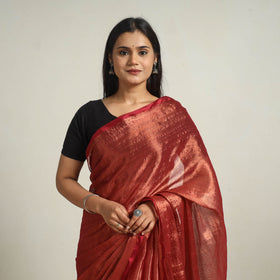 Maroon Bengal Fine Tissue Zari Saree Online at iTokri.com