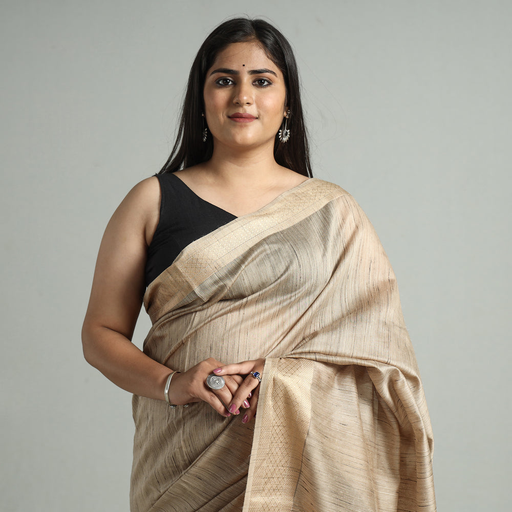 Brown - Traditional Maheshwari Silk Handloom Zari Work Saree 68