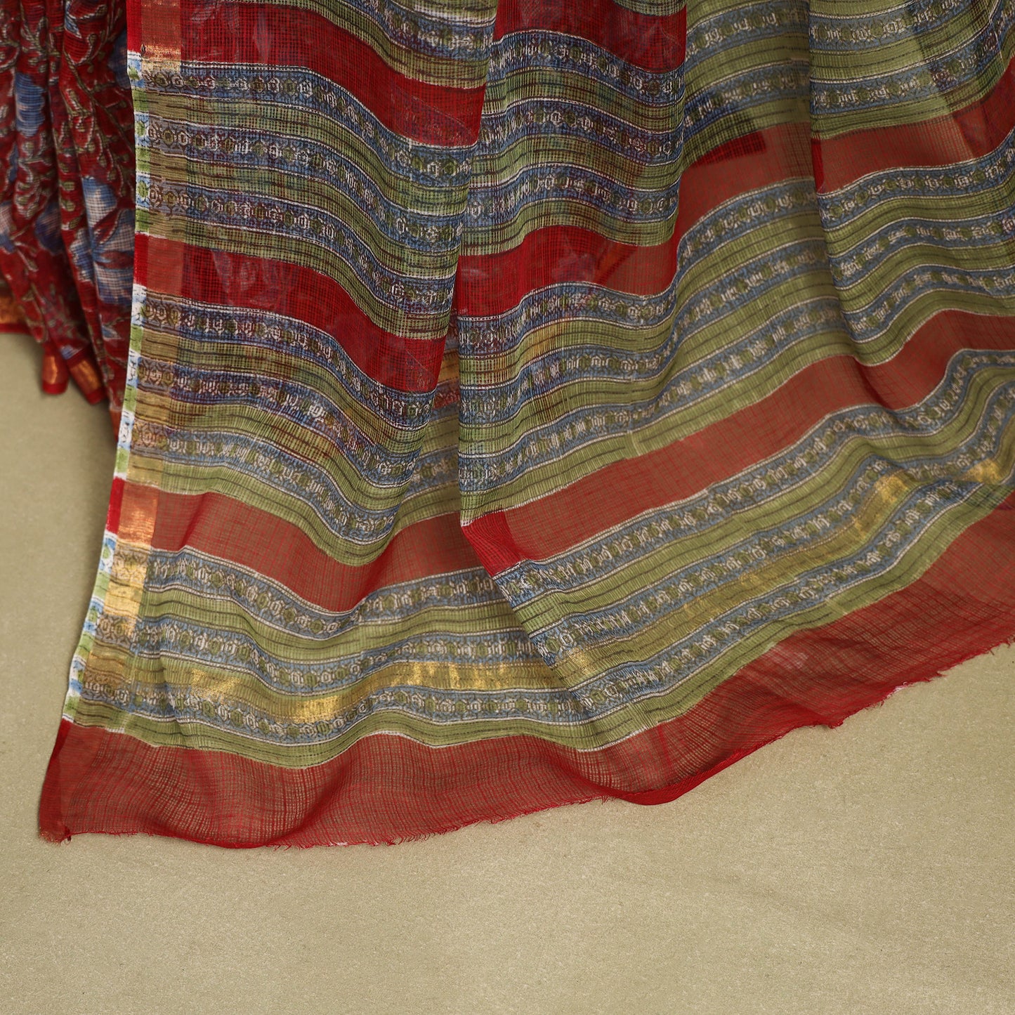 Red - kota doria cotton sanganeri saree 08 - handcrafted