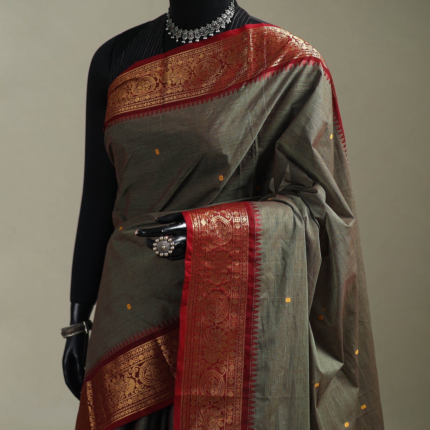 Green - Kanchipuram Buti Cotton Saree with Border 51