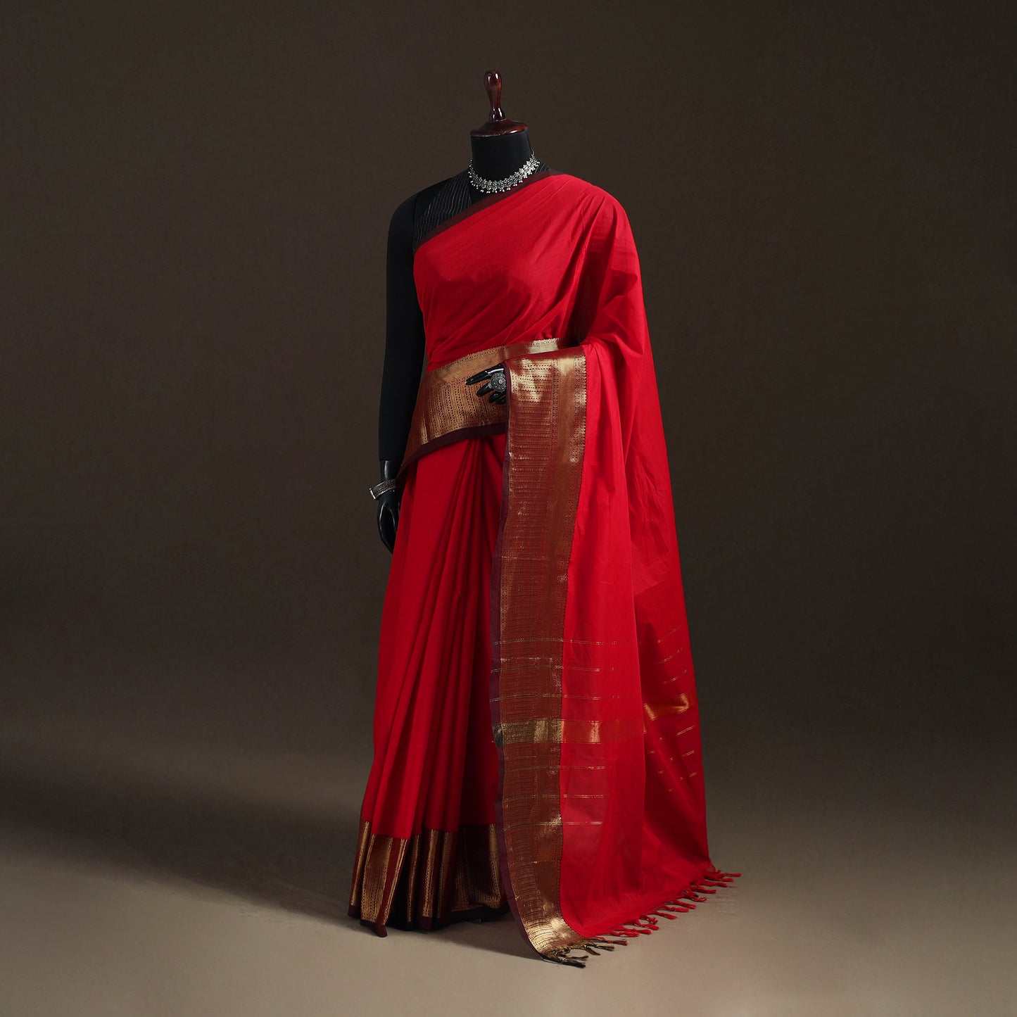Red - Chettinad Woven Cotton Saree with Border 18