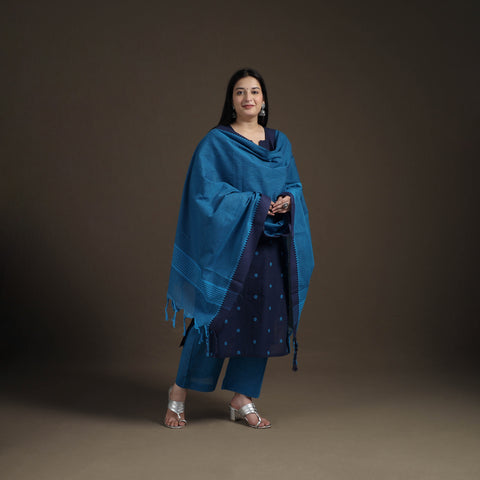 Jacquard Woven Cotton Straight Kurta with Palazzo & Dupatta Suit Set for Women 08