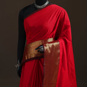 Red - Chettinad Woven Cotton Saree with Border 18