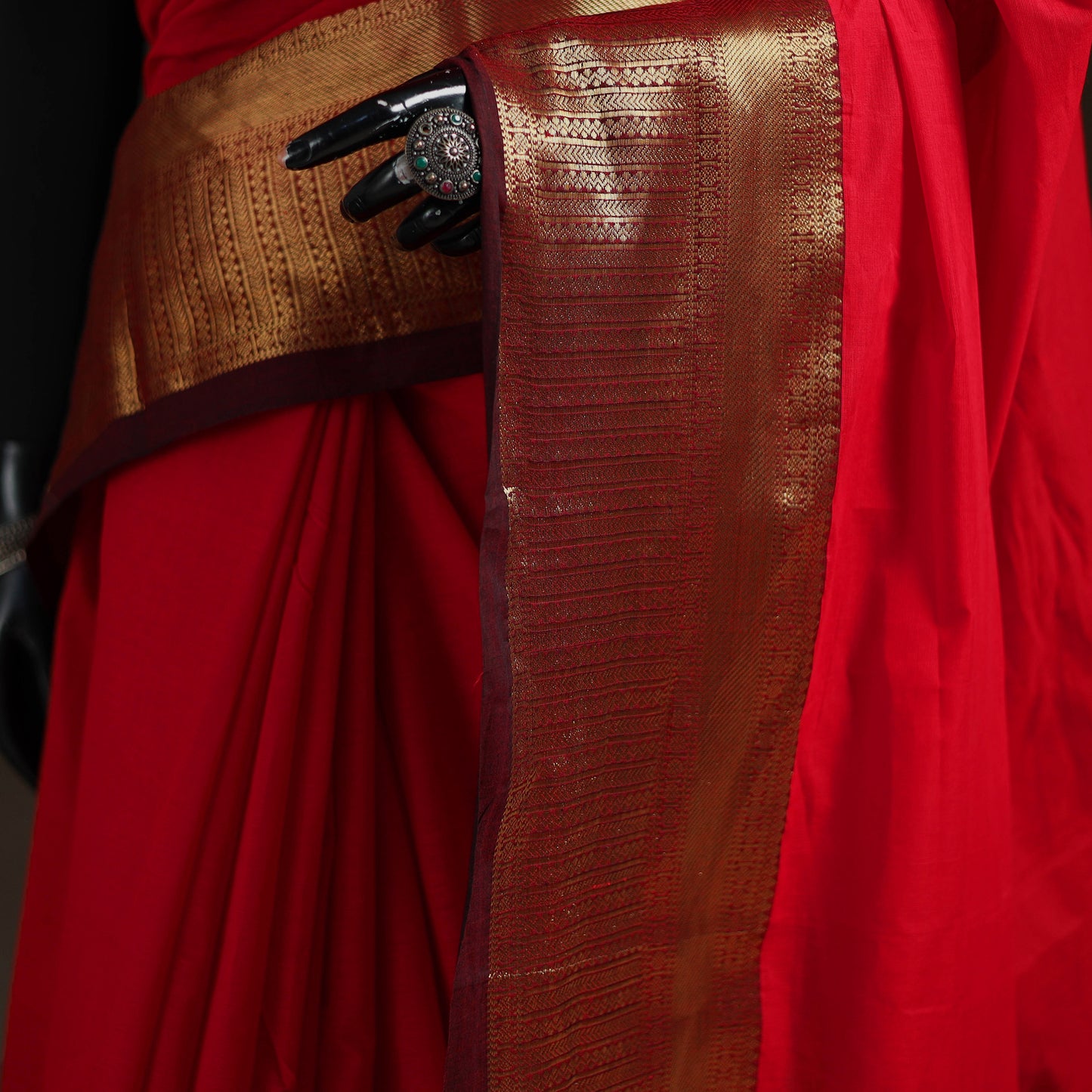 Red - Chettinad Woven Cotton Saree with Border 18