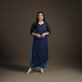 Jacquard Woven Cotton Straight Kurta with Palazzo & Dupatta Suit Set for Women 08